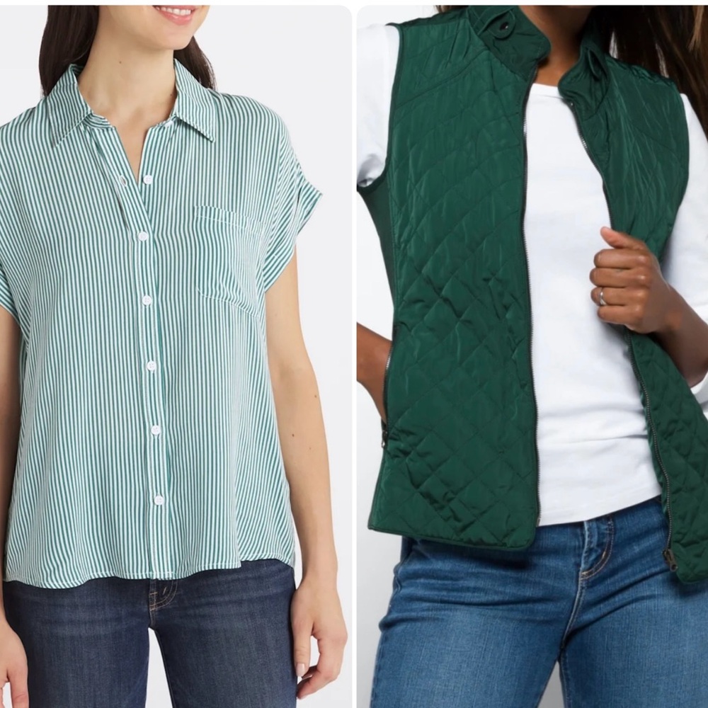 Green Boxy Button Down Shirt with Notched Collar
NWT